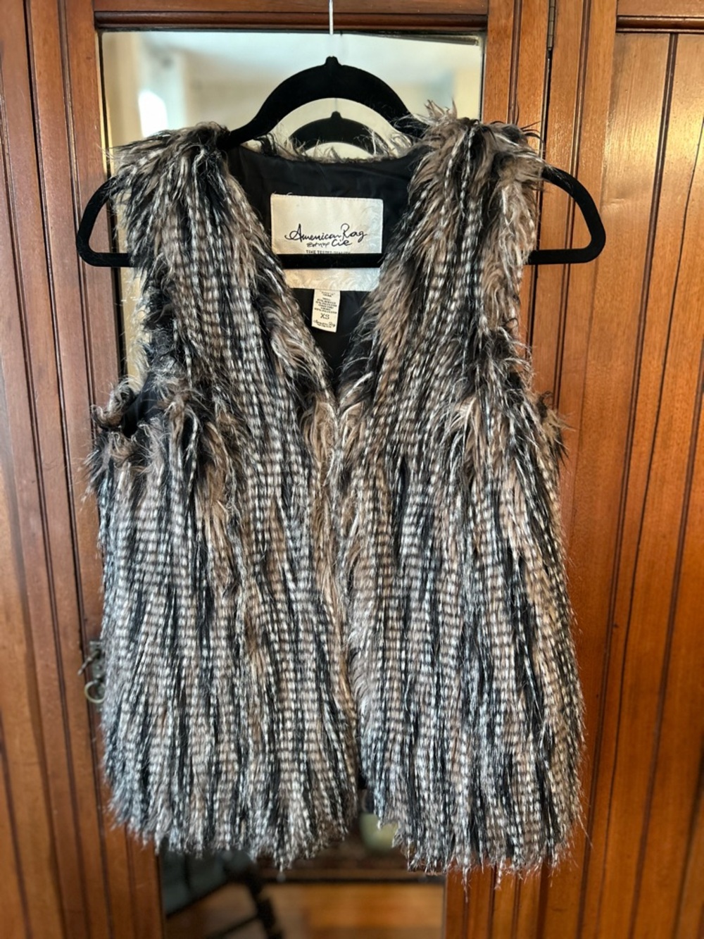 American Rag Shaggy Faux Fur Vest in Black and Gray size XS